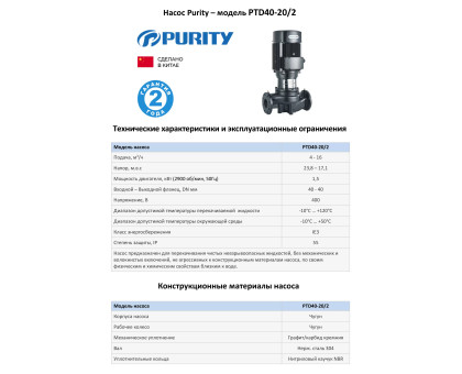 Циркуляционный насос In-Line PURITY PTD 40-20/2