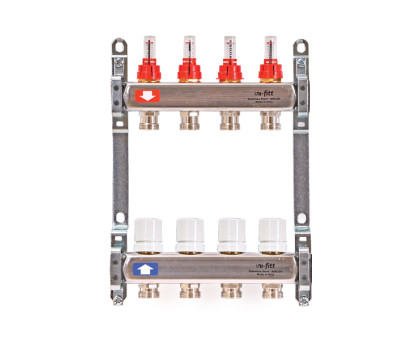 Коллекторная группа 1" Uni-Fitt 450Bнерж. сталь 13 выходов 3/4" с расходомерами и термостатическими вентилями без концевиков