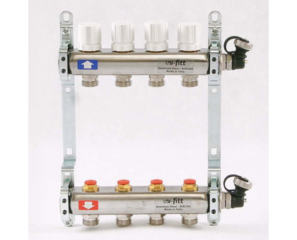 Коллекторная группа из нержавеющей стали с регулировочными и термостатическими вентилями UNI-FITT 1"x3/4"ЕК 4 выхода