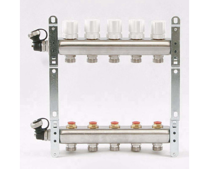 Коллекторная группа из нержавеющей стали с регулировочными и термостатическими вентилями UNI-FITT 1"x3/4"ЕК 5 выходов