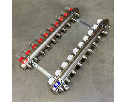 Коллекторная группа с расходомерами и термостатическими вентилями UNI-FITT серия I 1"x3/4"ЕК 10 выходов
