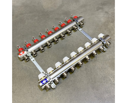 Коллекторная группа с расходомерами и термостатическими вентилями UNI-FITT серия I 1"x3/4"ЕК 9 выходов