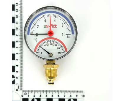 Термоманометр радиальный 10 бар, 120 C, диаметр 80 мм, 1/2"Н