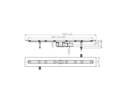Плоский душевой лоток Hutterer & Lechner с двумя сифонами, без решетки, длина 1200 мм
