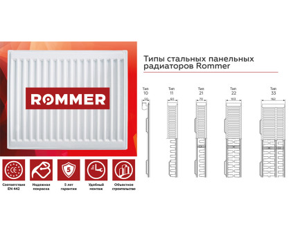 Стальной панельный радиатор Rommer Ventil 22x500x1500